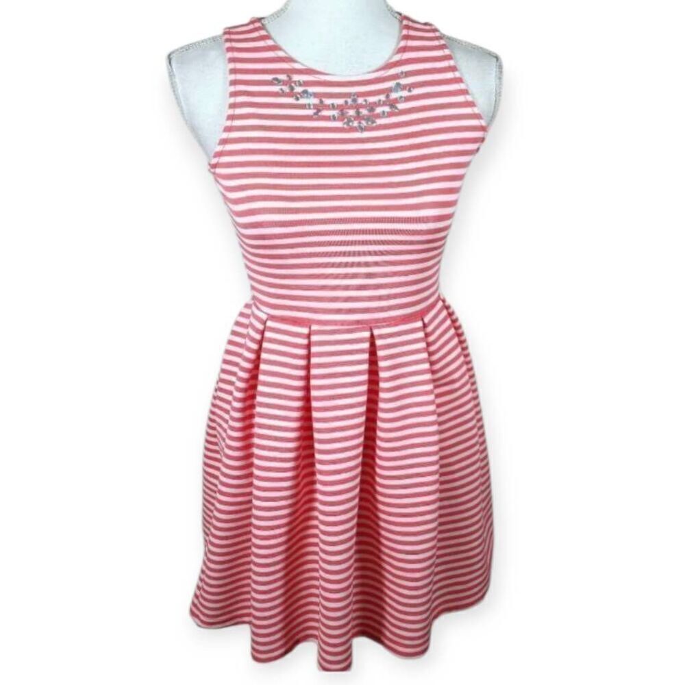 POOF GIRL PINK & WHITE STRIPE EMBELLISHED DRESS SZ.YL EUC.